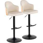 Ahoy Adjustable Swivel Bar Stool in Black Metal, Bamboo Wood & Cream Leatherette (Set of 2)